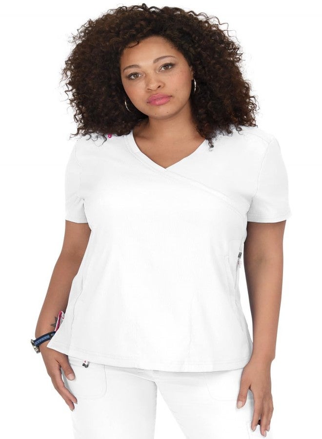 KOI Lite Philosophy Women's 3-Pocket Mock-Wrap Scrub Top White Small - Image 1